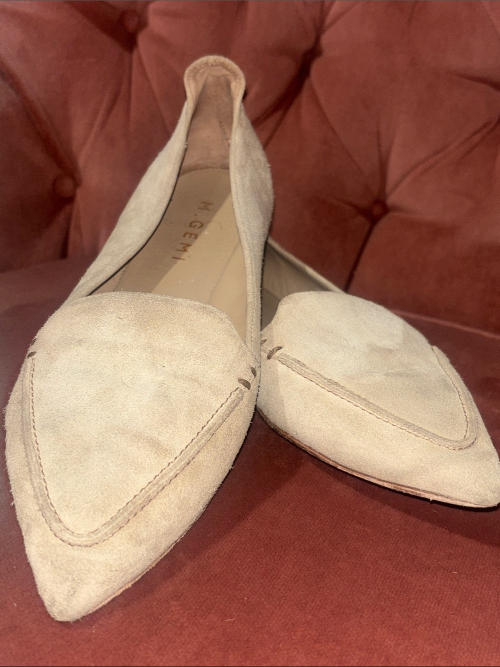 M. Gemi flats‎ nude tan suede pointed toe  classic business casual slip on 7.5